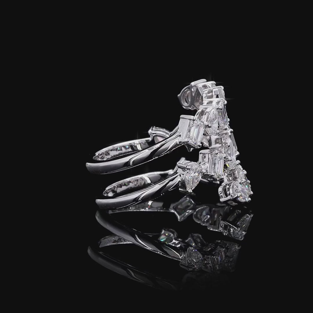 2.73 Ct Natural Emerald with Pear Octagon Shape Diamond Spiral Cuff Ring 14k White Gold