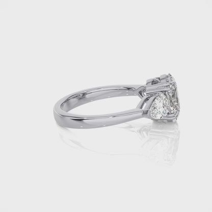 3.14 Ct The Mayfair Oval Shape Diamond Engagement Ring with Pear Shaped Side Stones