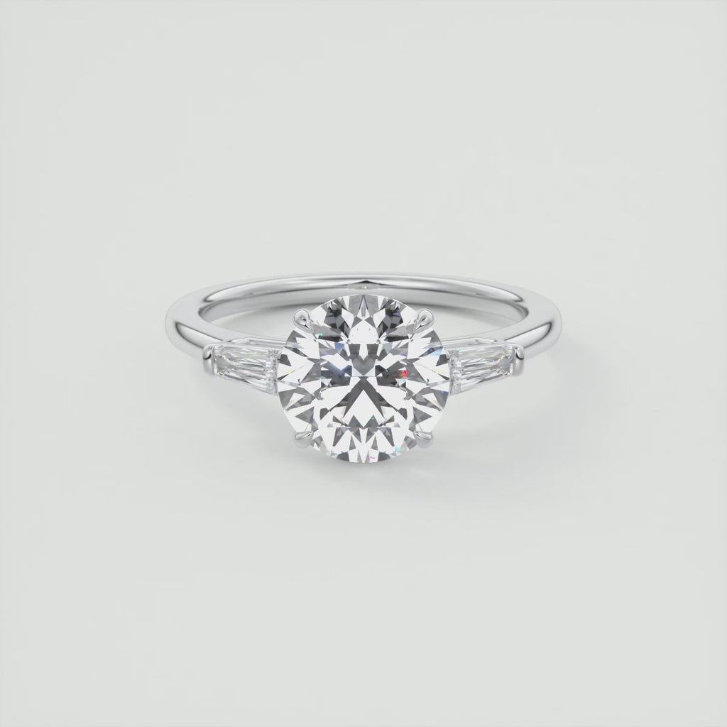 2.50Ct  Round Tapered Baguettes Diamond Solitaire Ring Engagement Ring