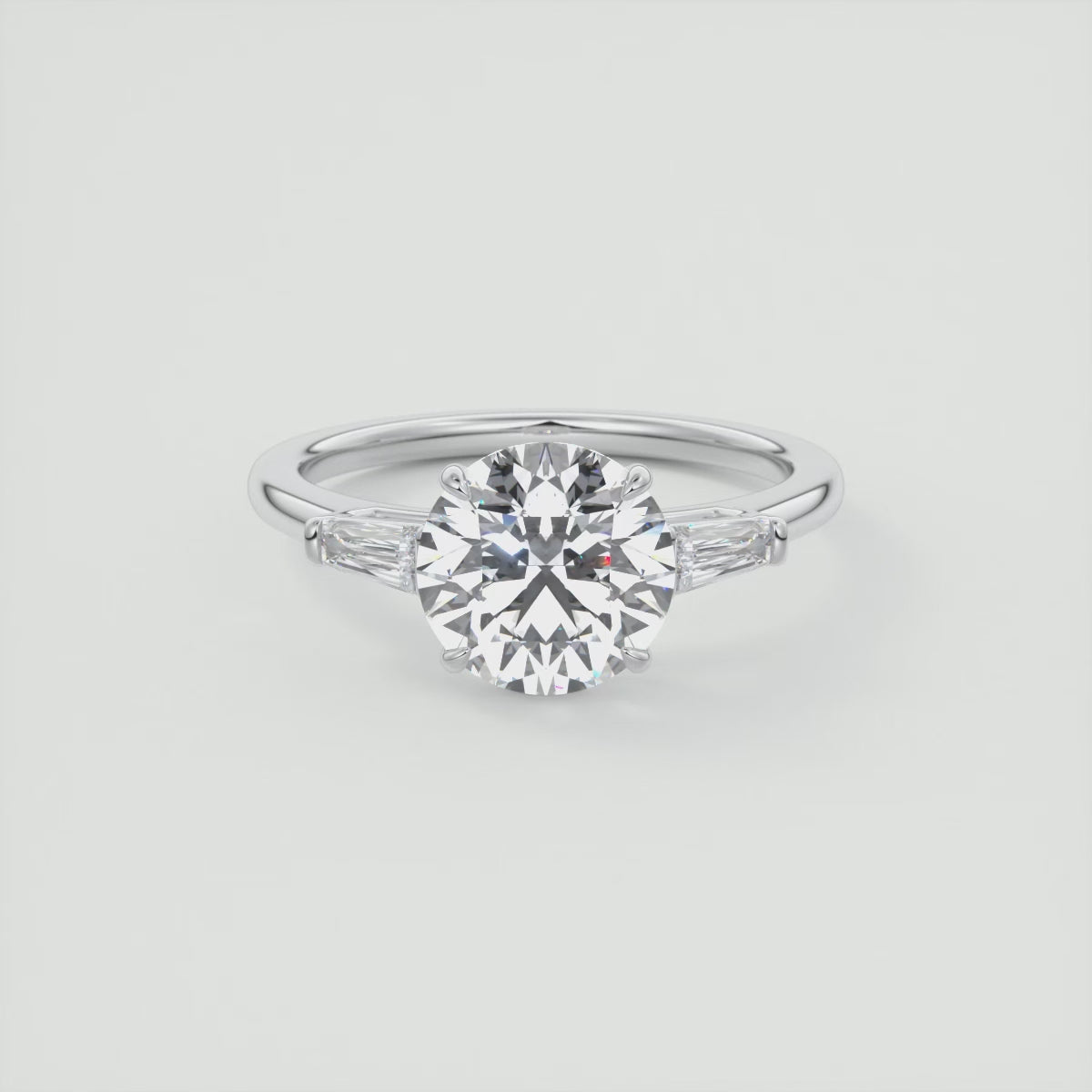 2.50Ct  Round Tapered Baguettes Diamond Solitaire Ring Engagement Ring