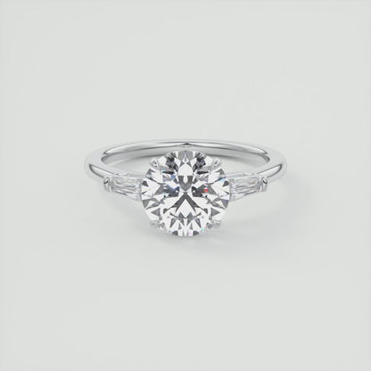 6-7 GM Round Tapered Baguettes Diamond Solitaire Ring Engagement Ring