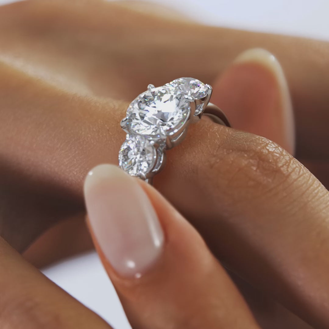 3.00 Ct Round Solitaire Ring Luxe Selene Three Stone Diamond Engagement Rings