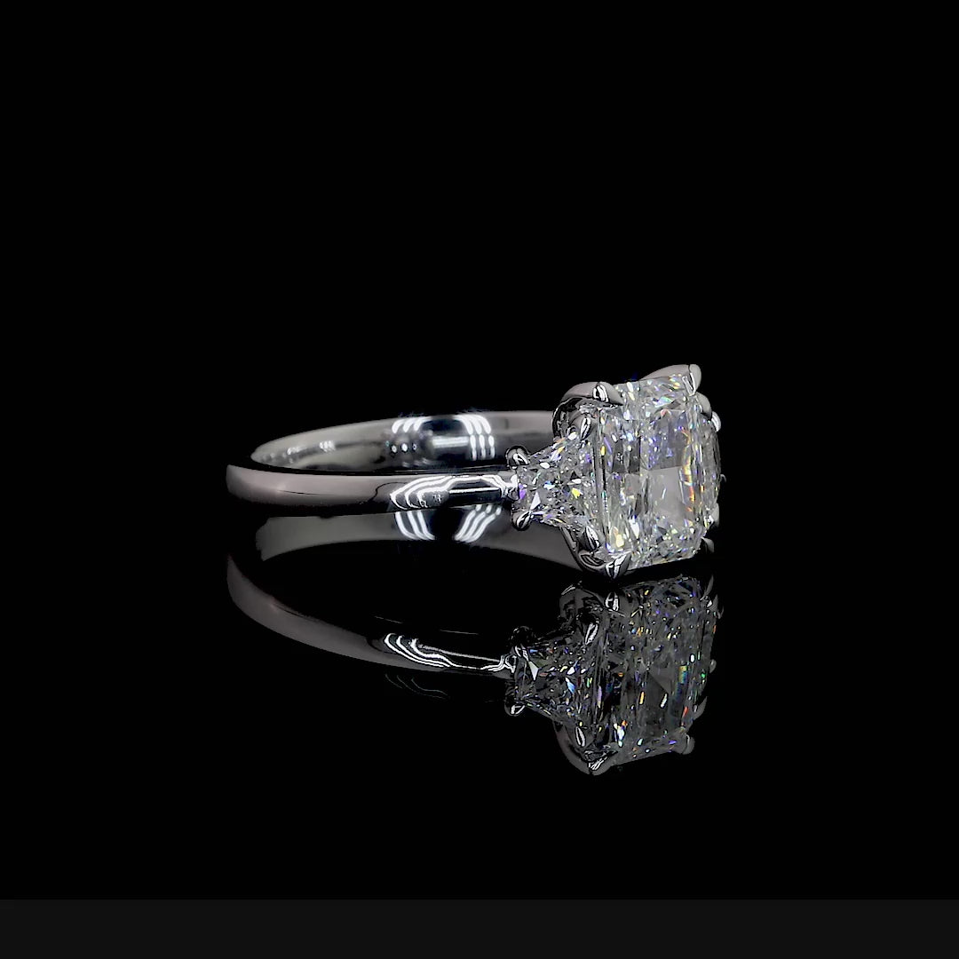 1.34 Cts 14K WHITE GOLD Radiant Shape 3 Stones Ring