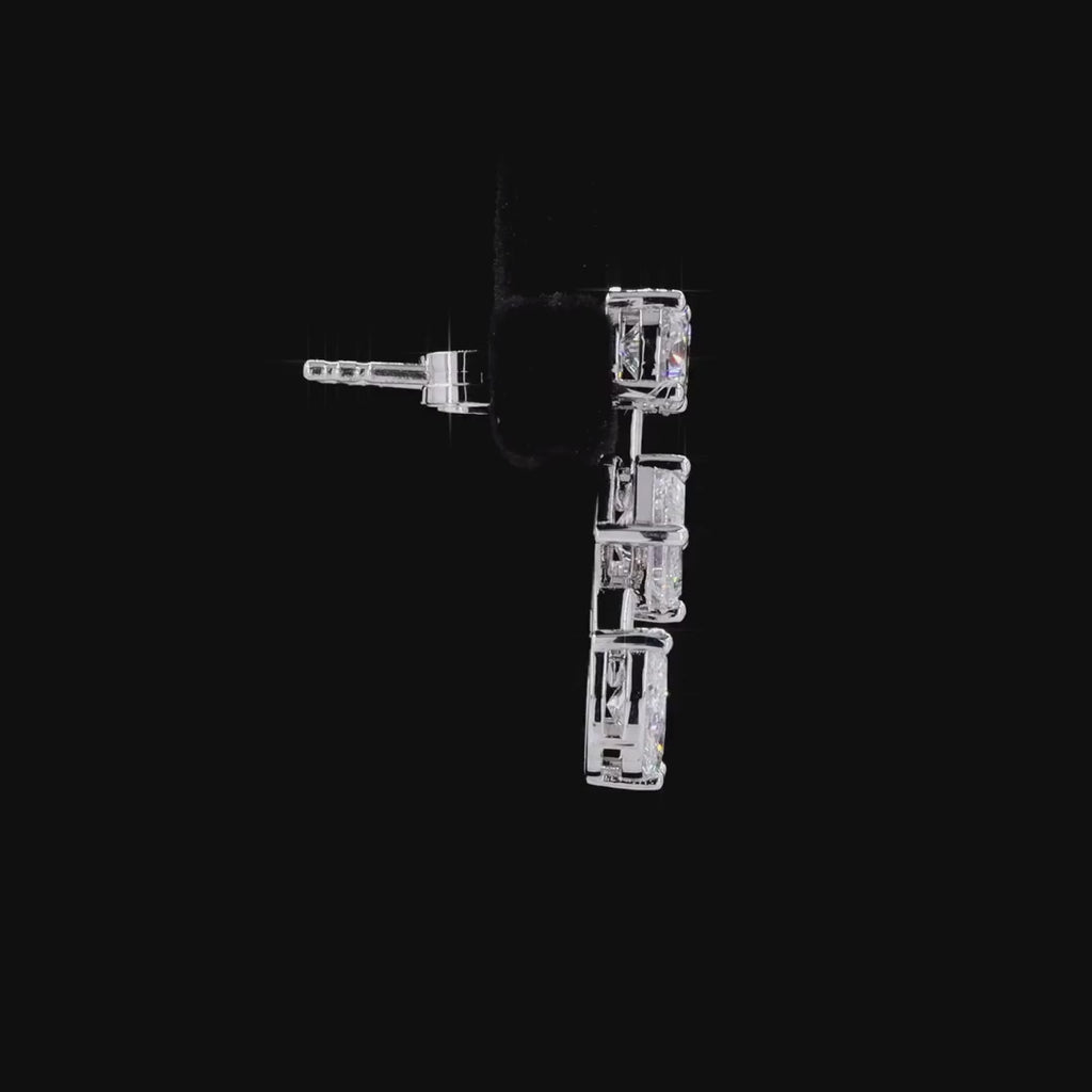 3.26 Ct Three Stone Dangle Drop Earrings