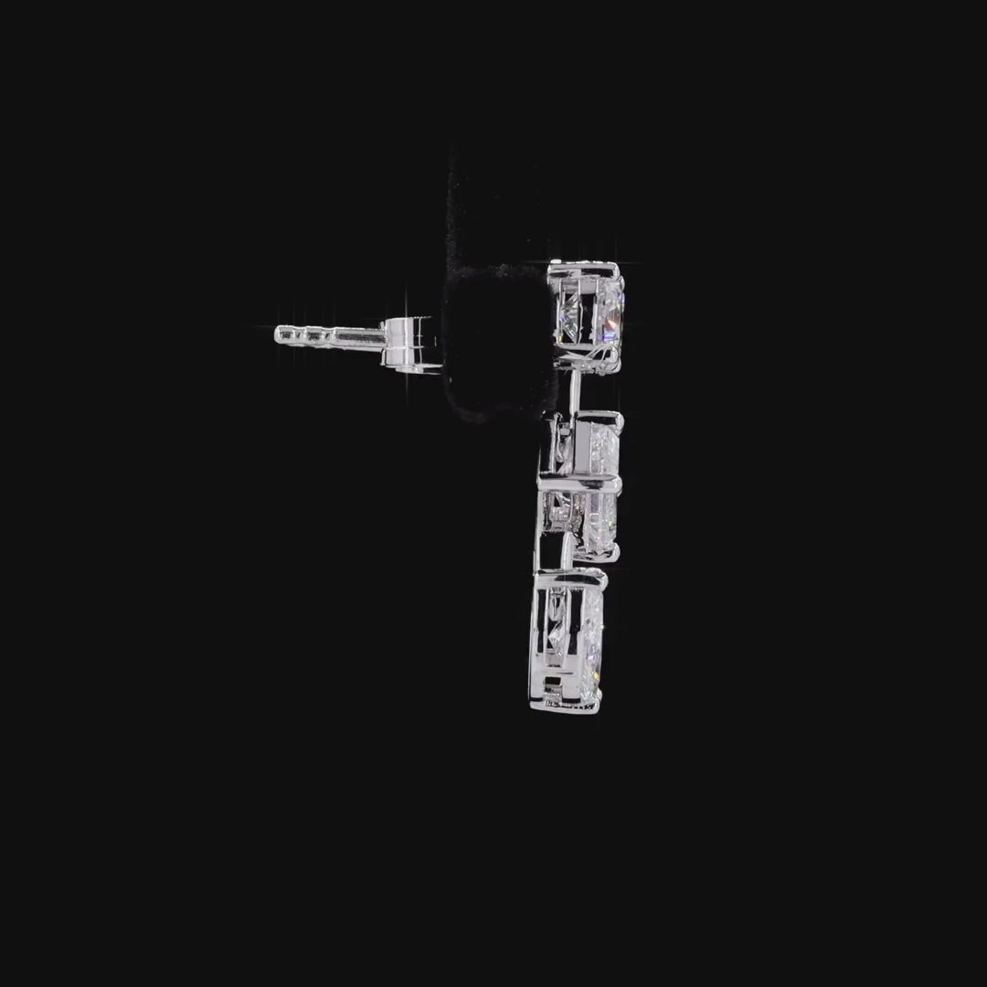 3.26 Ct Three Stone Dangle Drop Earrings