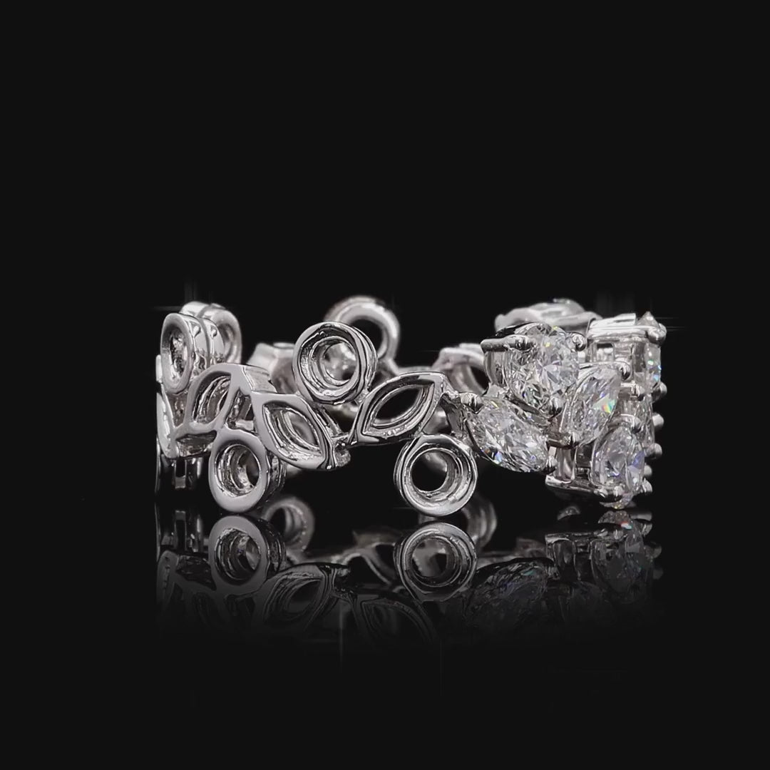 1.51 Ct Marquise Cut With 14K White Gold Scroll Bezel Set Round Diamond Eternity Band