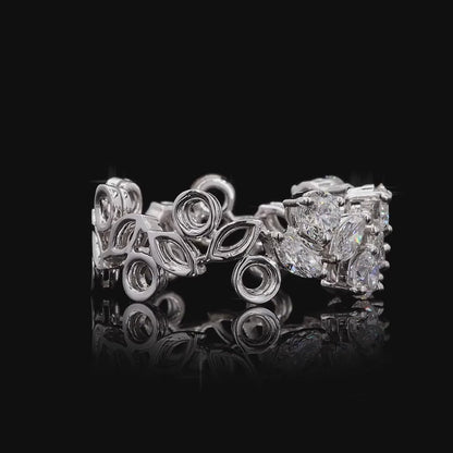 1.51 Ct Marquise Cut With 14K White Gold Scroll Bezel Set Round Diamond Eternity Band