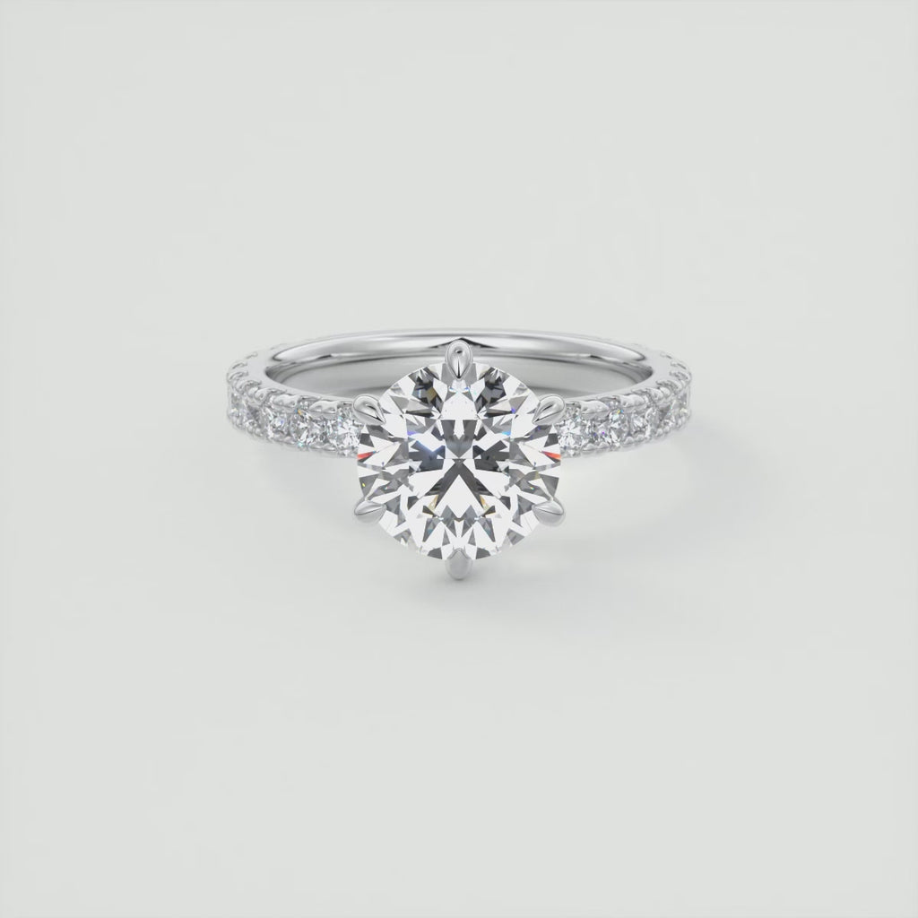2.50 Ct Round Solitaire Ring with 3/4 French set Pave Flower Engagement Ring