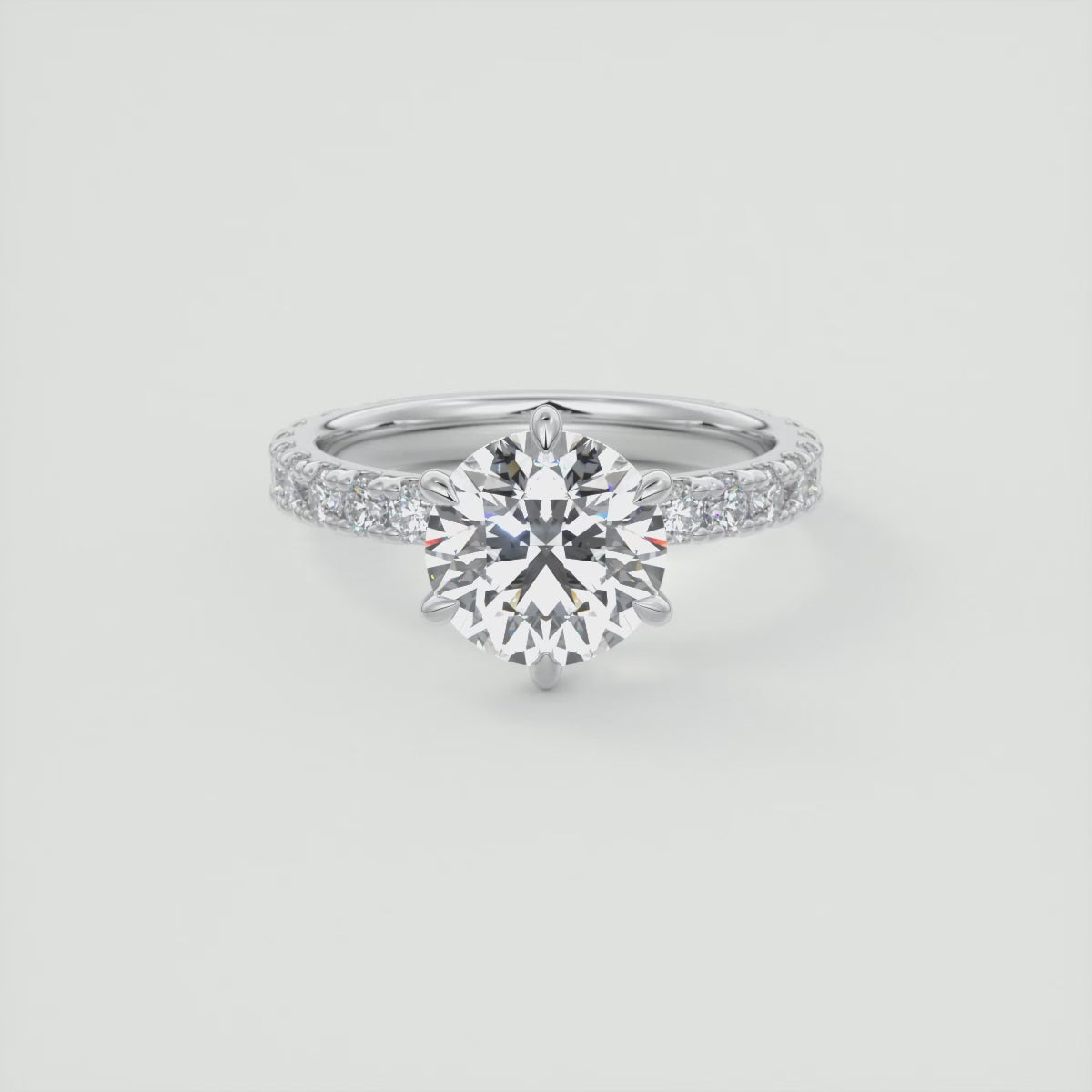 2.50 Ct Round Solitaire Ring with 3/4 French set Pave Flower Engagement Ring