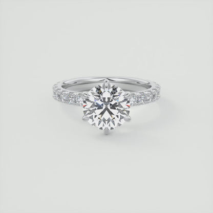 5-6 GM Round Solitaire Ring with 3/4 French set Pave Flower Engagement Ring