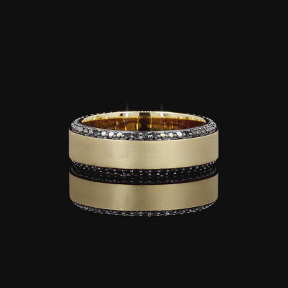 0.83 Ct Yellow Gold Ring with Eternity Set Black Diamonds Custom Made Band