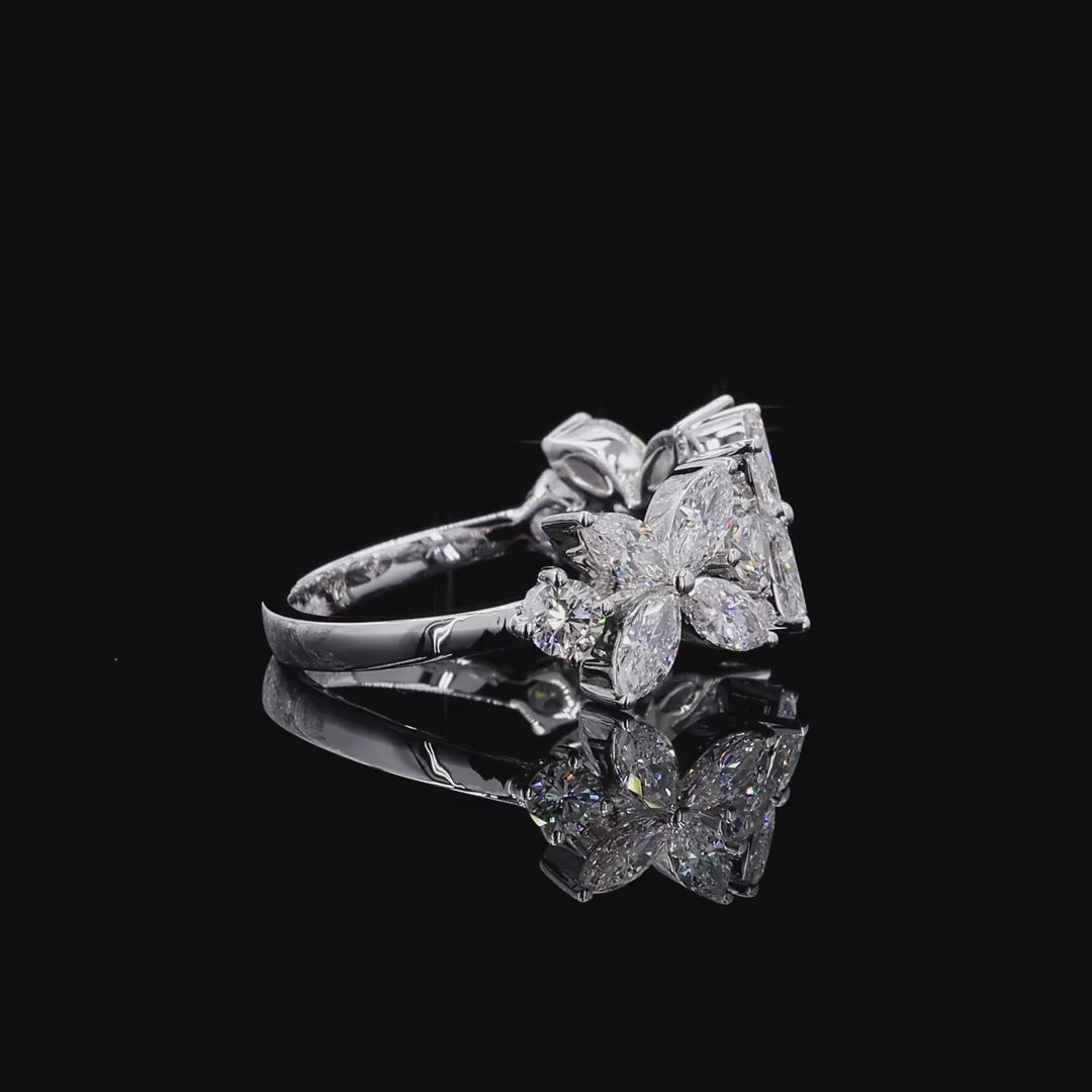  1.01 Ct Flower Shaped Round & Marquise Cut Half Eternity Wedding Band