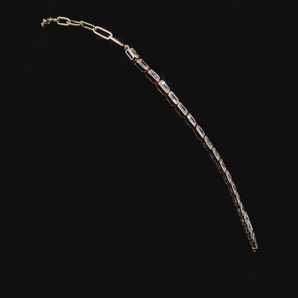16.11 Ct Bezel Set Emerald Cut Lab Grown Diamond Tennis Necklace | Minimalist Luxury Jewelry