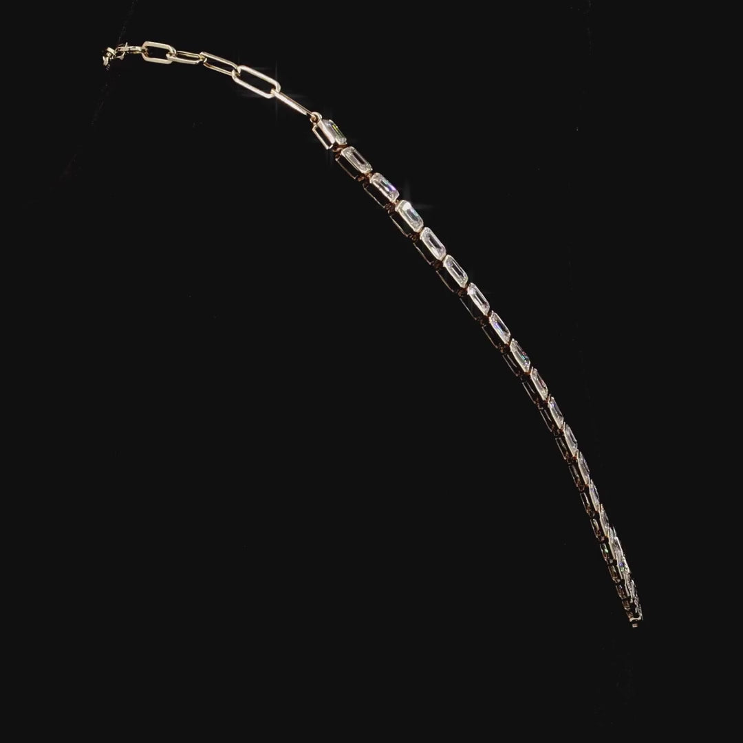 16.11 Ct Bezel Set Emerald Cut Lab Grown Diamond Tennis Necklace | Minimalist Luxury Jewelry