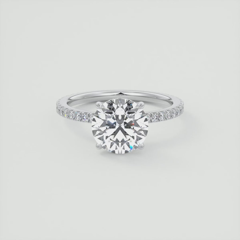 2.50 Ct Round Solitaire Ring with 3/4 French Set Pave & Hidden Halo Engagement Rings