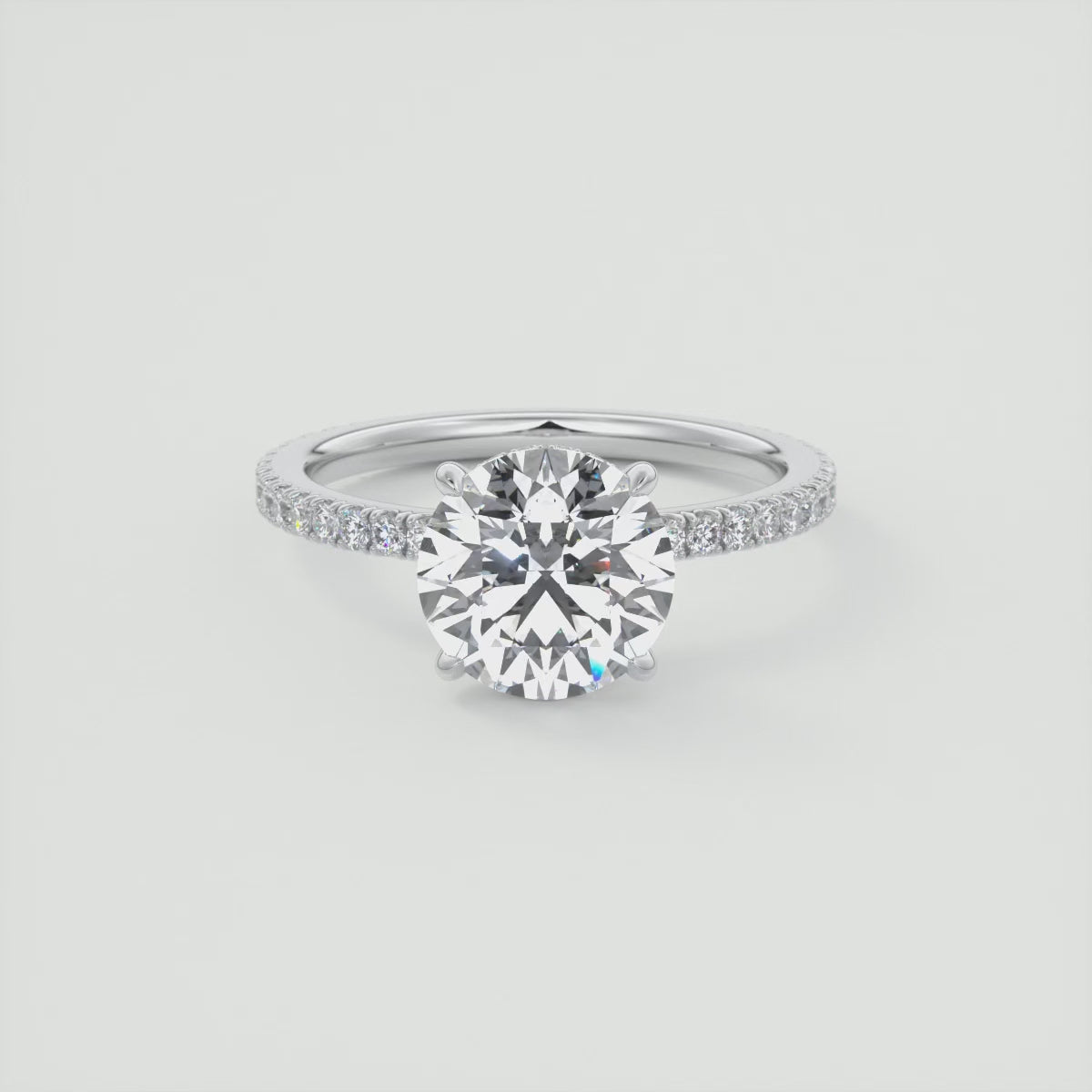 2.50 Ct Round Solitaire Ring with 3/4 French Set Pave & Hidden Halo Engagement Rings