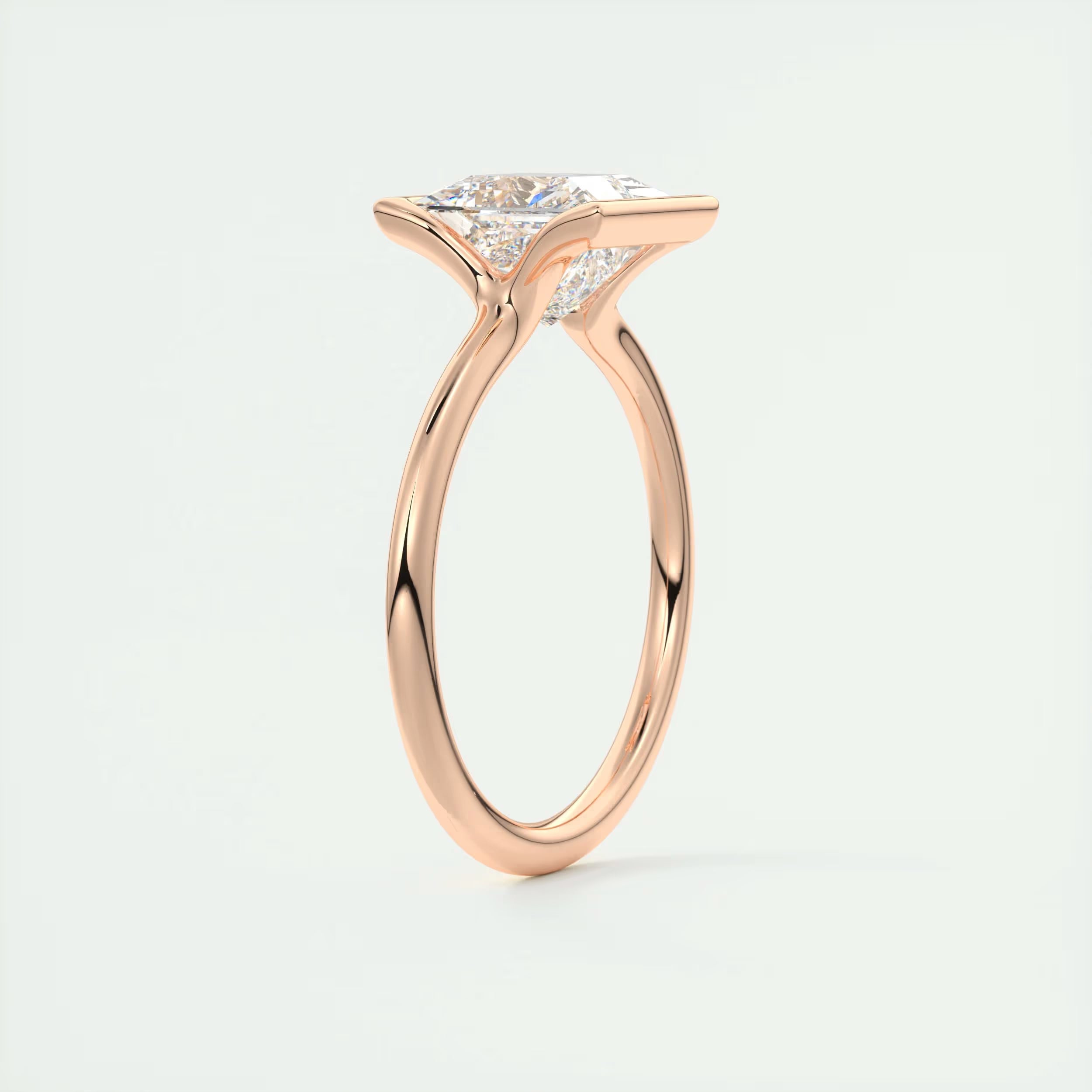2.00 Ct The Center Stone Princess - Flush Stacking Half Bezel Solitaire Engagement Rings