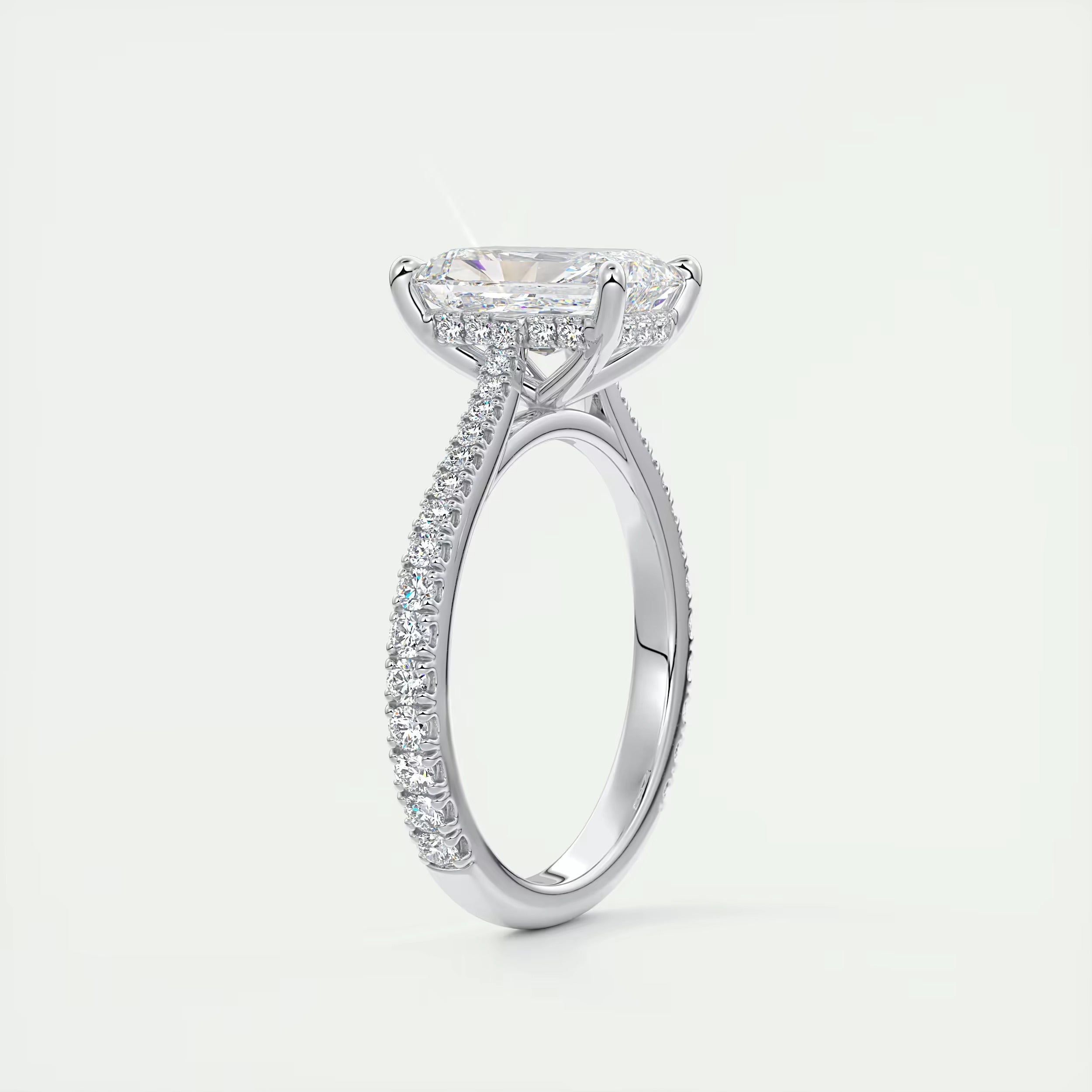 2.50 Ct The Cathedral Deluxe Center Stone Radiant Hidden Halo Engagement Ring