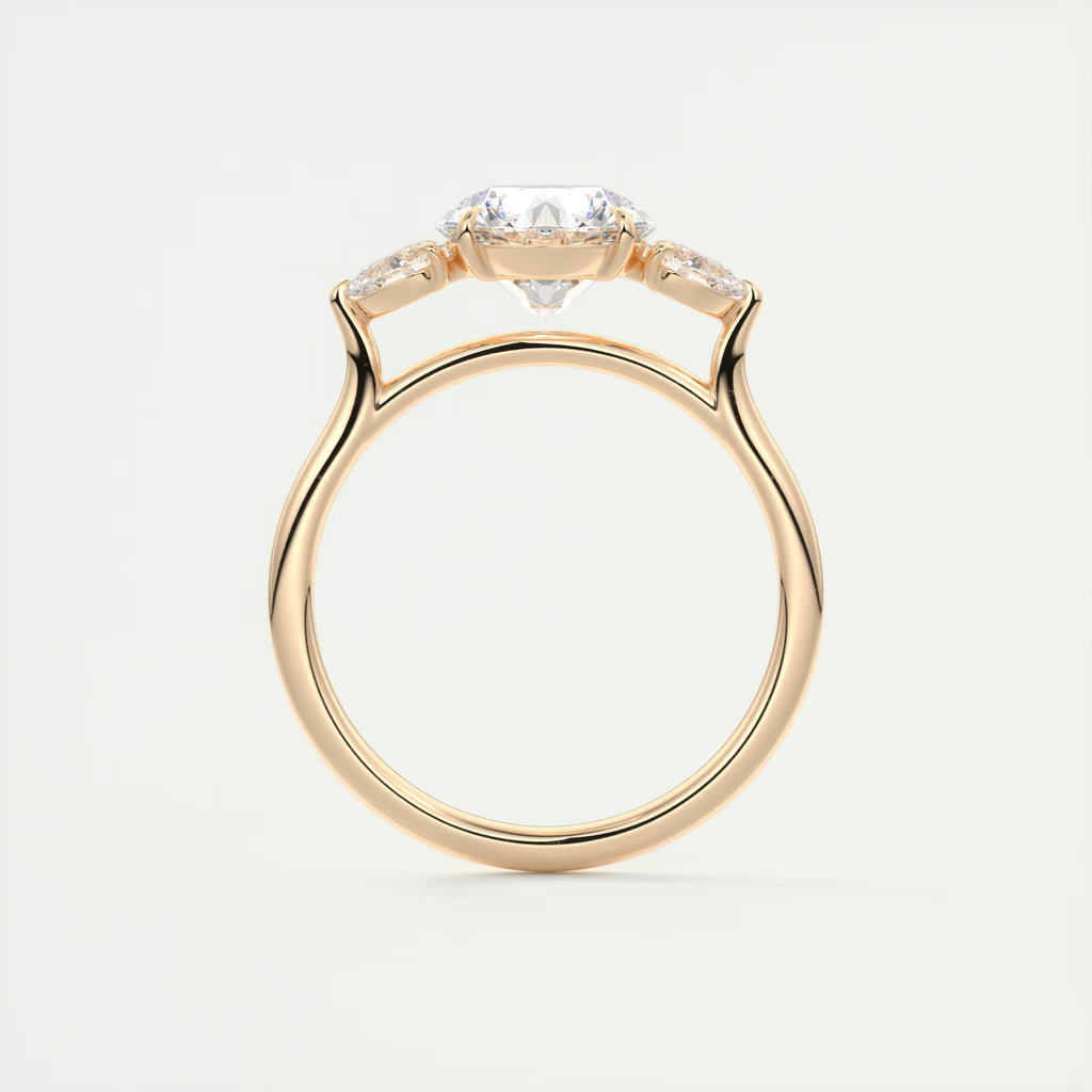 2.50 Ct Breezy Center Stone Round & Side Stone Pear Flush Stacking Three Stone Engagement Ring