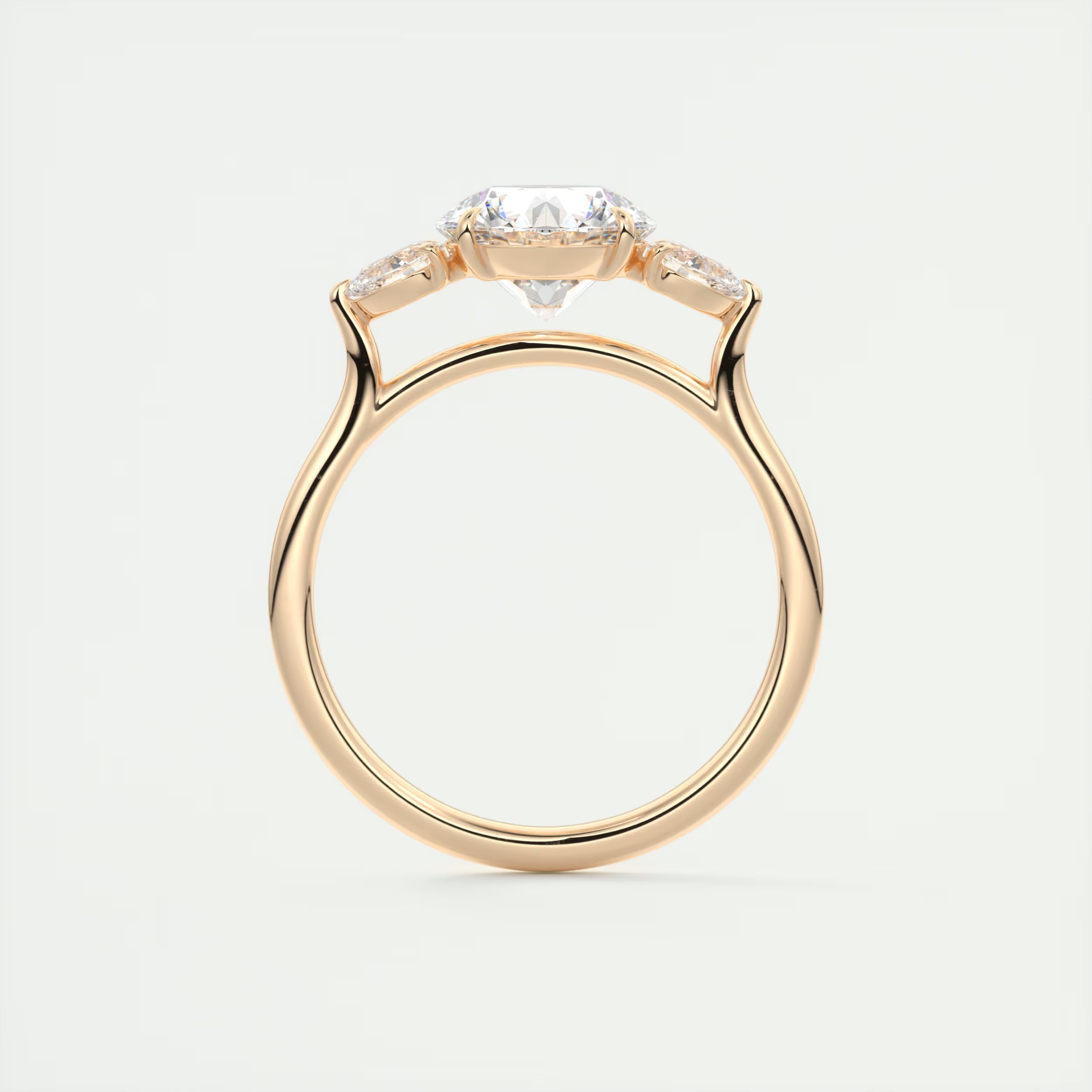 2.50 Ct Breezy Center Stone Round & Side Stone Pear Flush Stacking Three Stone Engagement Ring