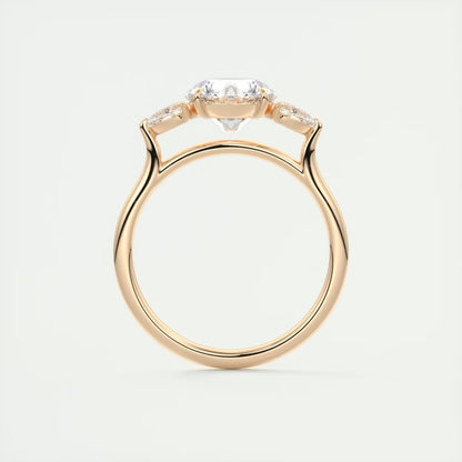2.50 Ct Breezy Pears Round - Flush Stacking Pear Three Stone Engagement Ring