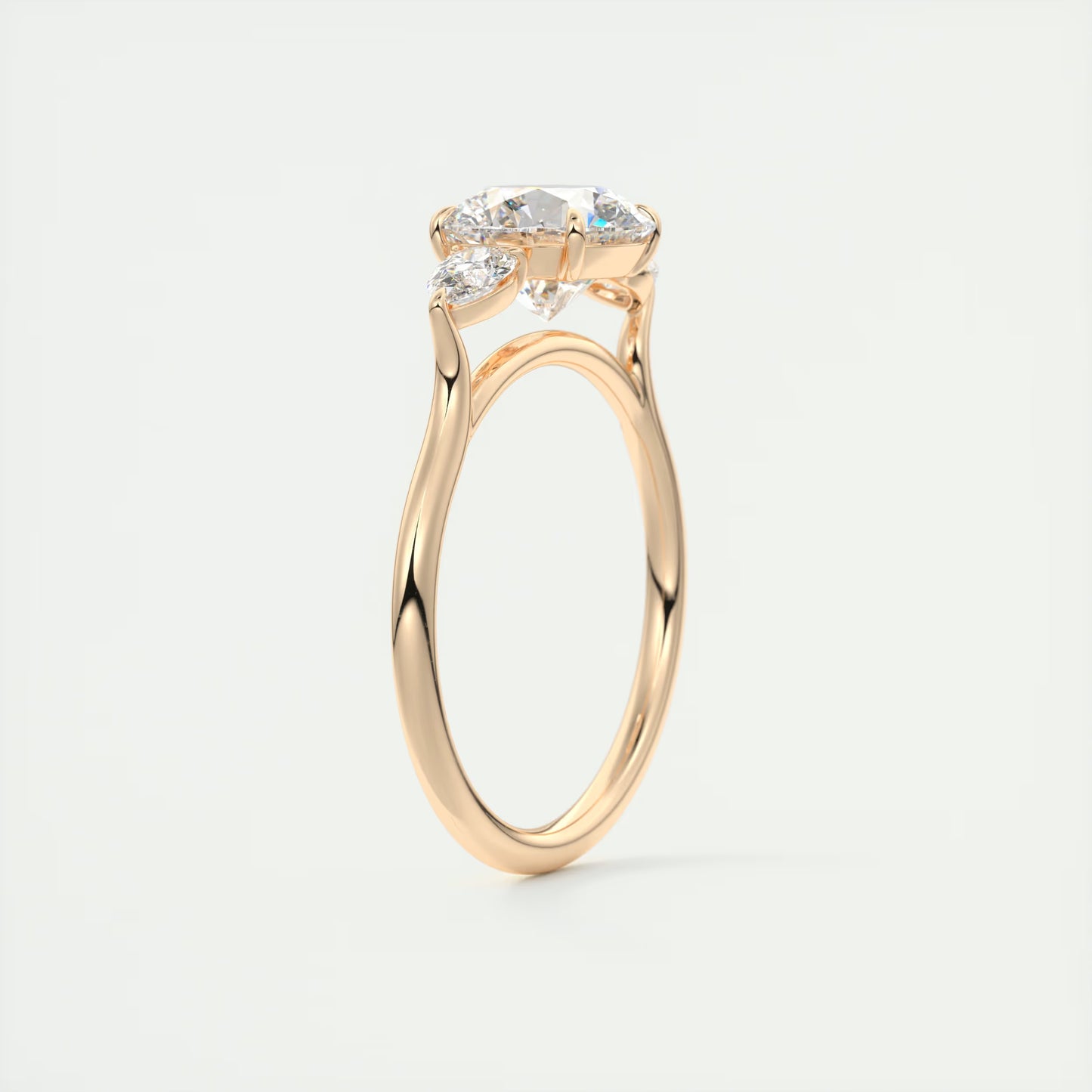 2.50 Ct Breezy Pears Round - Flush Stacking Pear Three Stone Engagement Ring