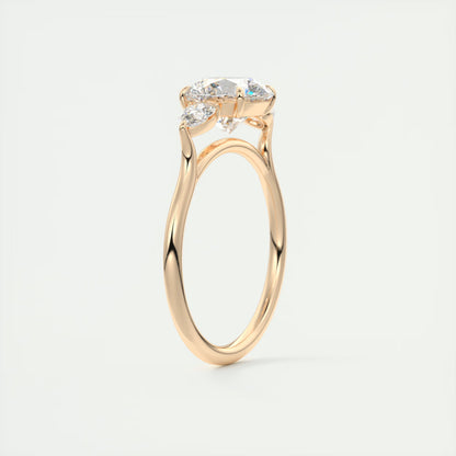 2.50 Ct Breezy Pears Round - Flush Stacking Pear Three Stone Engagement Ring