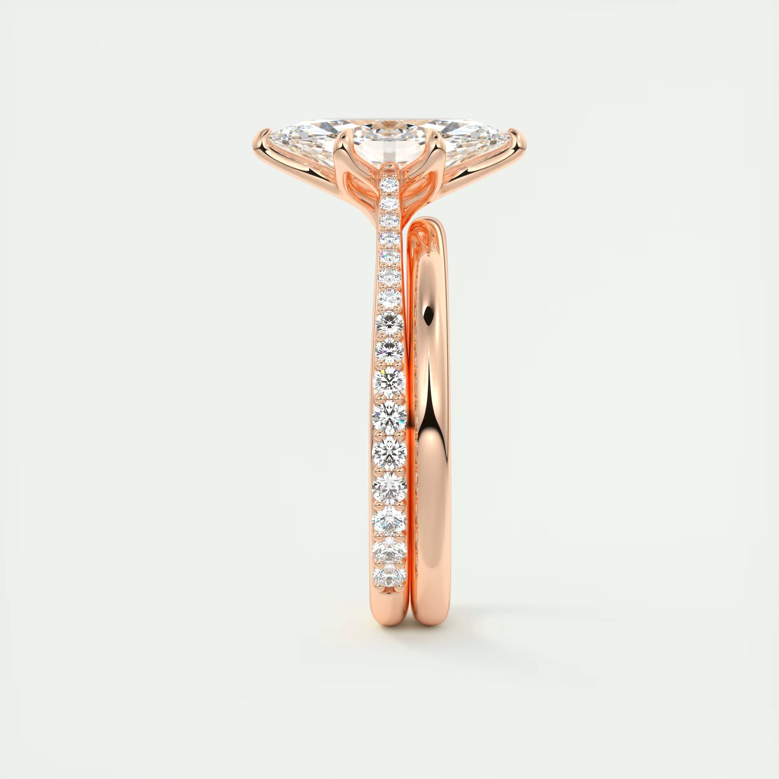 1.85 Ct Cathedral Royale Pavé Marquise Floral Flush Stacking Pave Cathedral six prong Ring