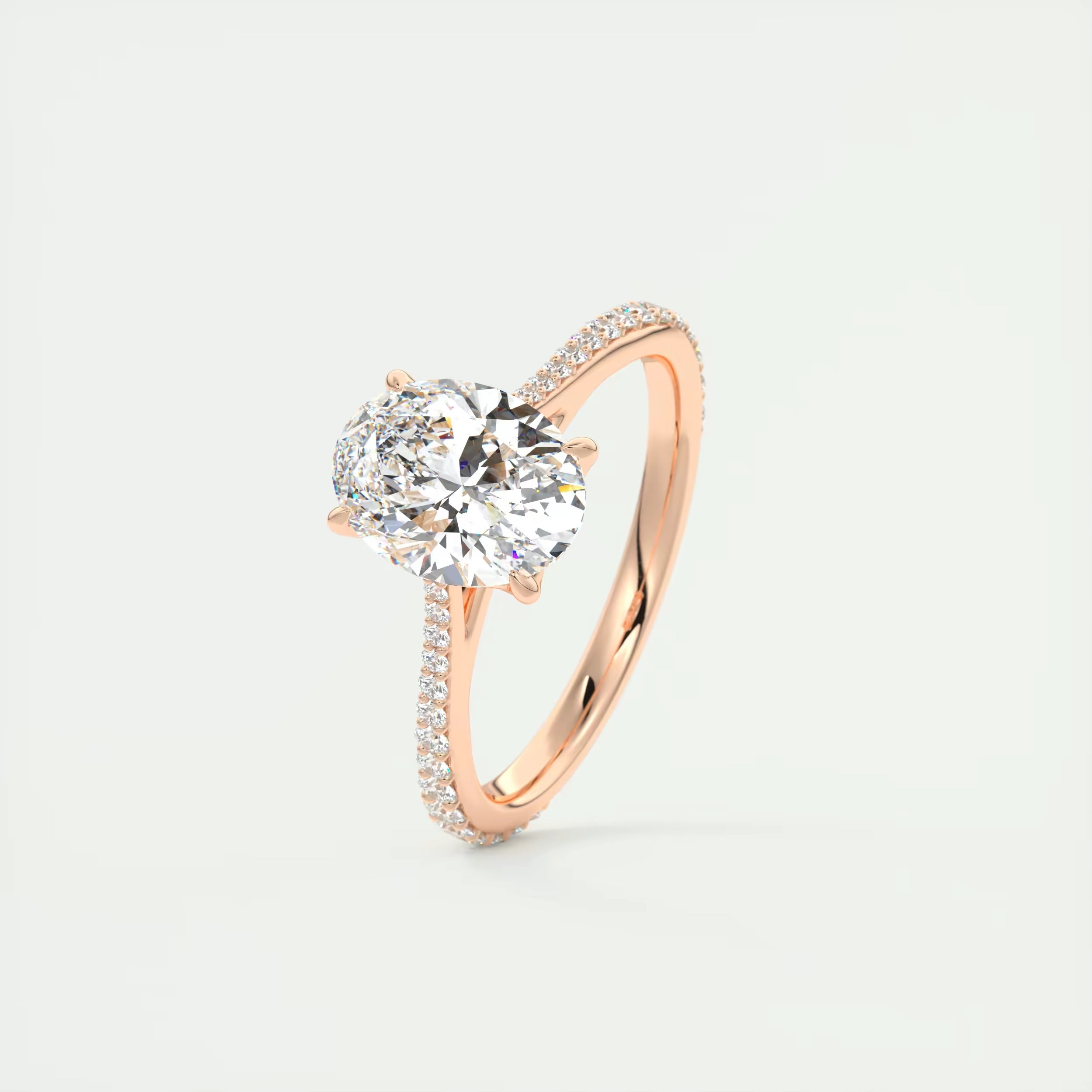 1.85 Ct Cathedral Royale Pavé Center Stone Oval Floral Solitaire Ring