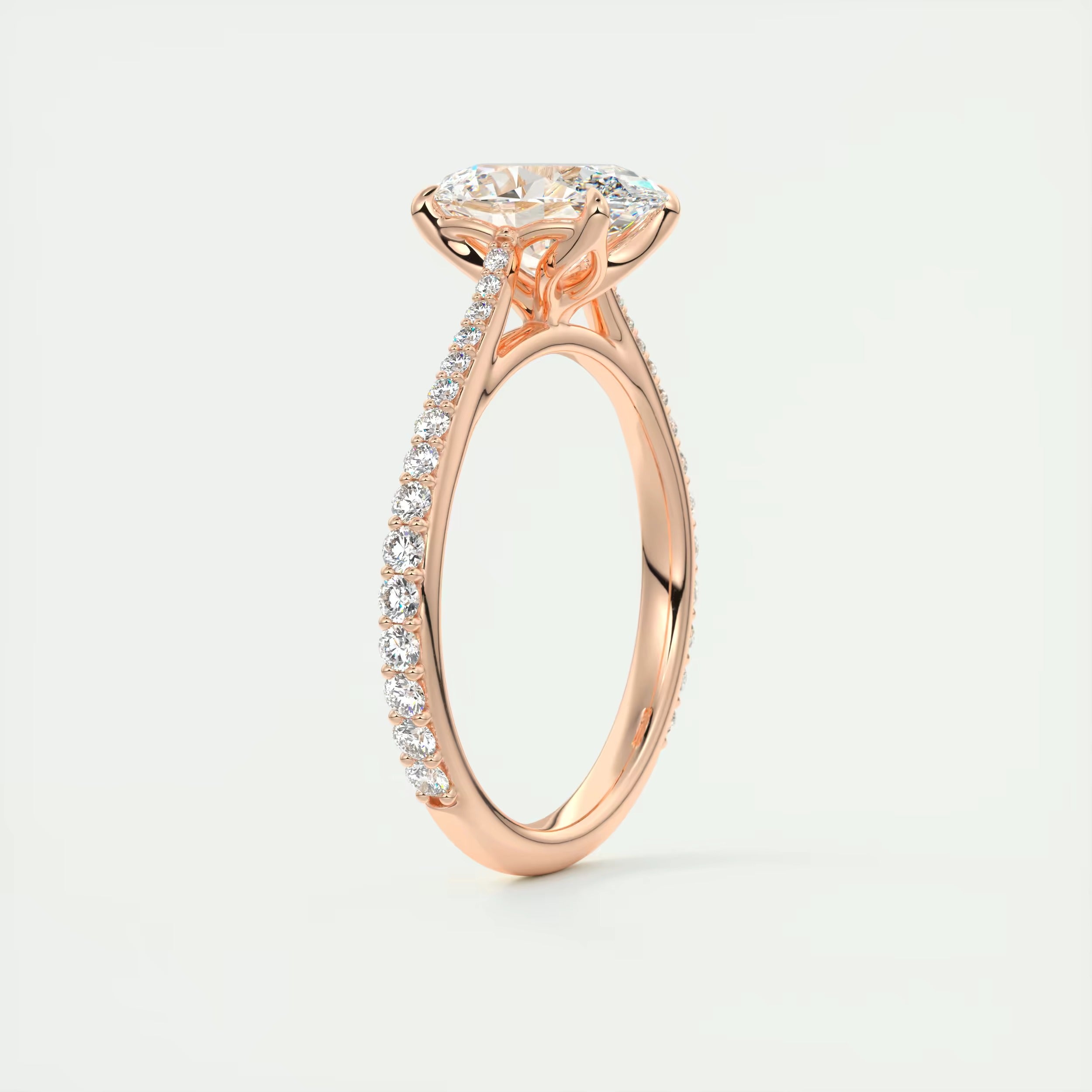 1.85 Ct Cathedral Royale Pavé Center Stone Oval Floral Solitaire Ring