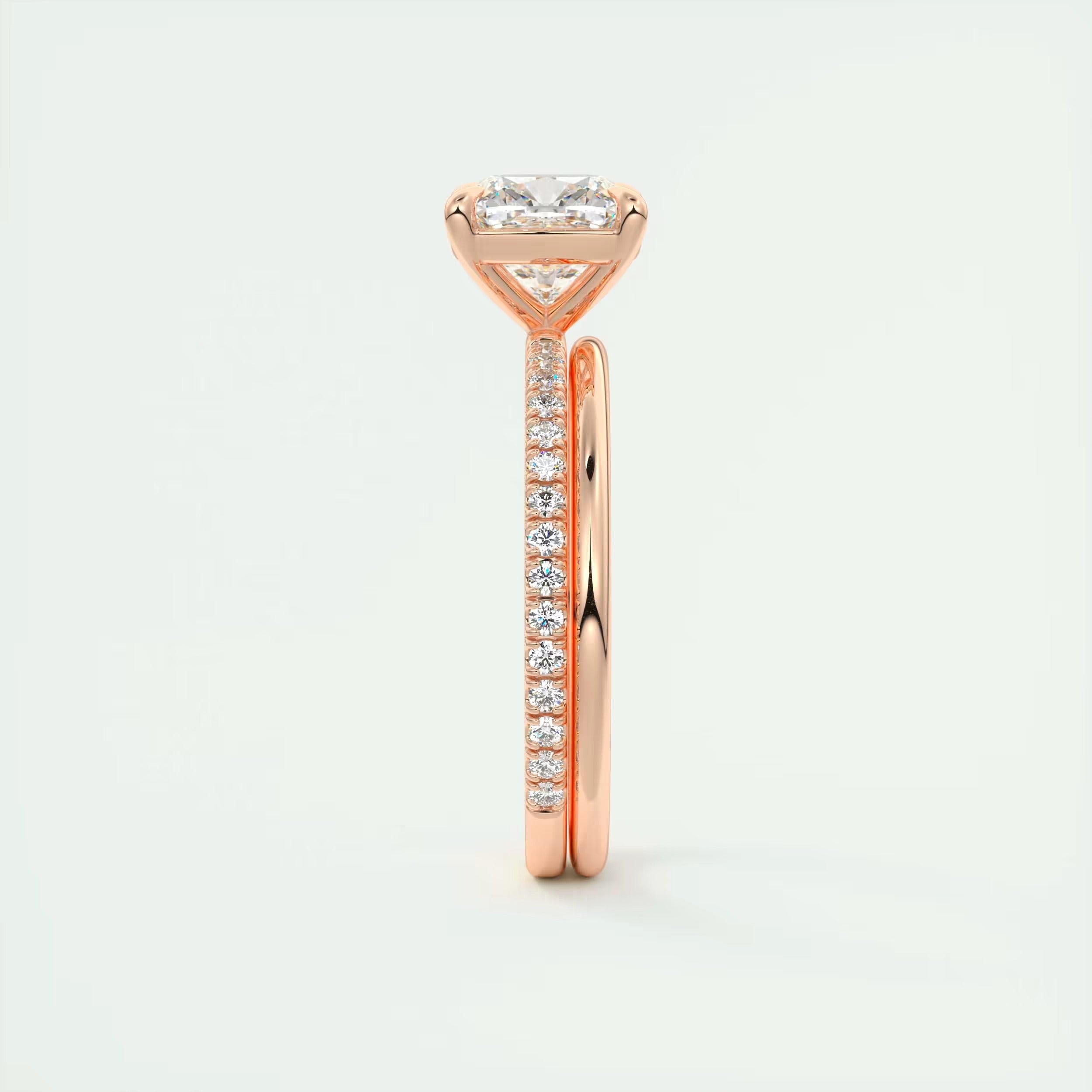 2.25 Ct Harper Pavé Center Stone Cushion with 1.5mm French Set Pavé Ring