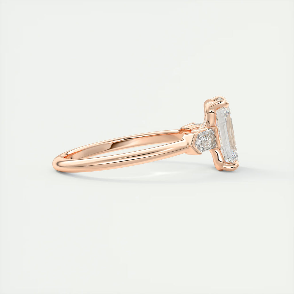 2.30 Ct Center Stone Emerald & Side Stone Bullets Three Stone Engagement Rings