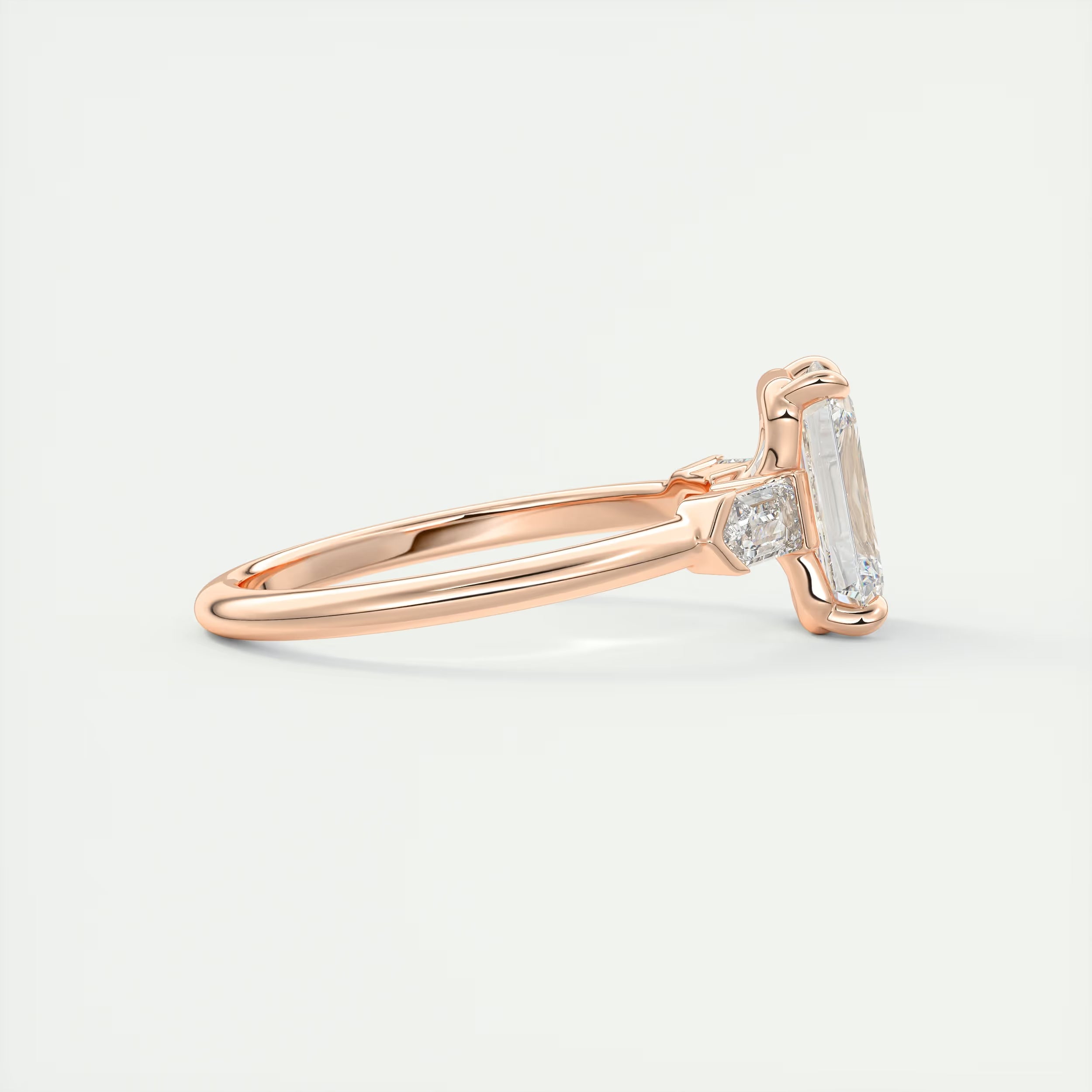 2.30 Ct Center Stone Emerald & Side Stone Bullets Three Stone Engagement Rings