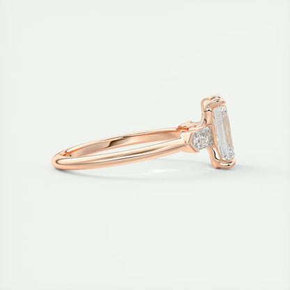 2.30 Ct Plunge Emerald & Bullets Three Stone Engagement Rings