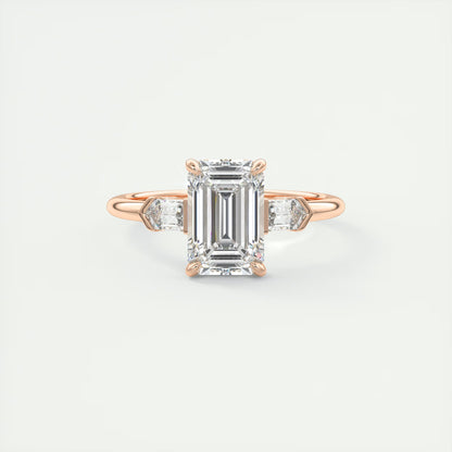 2.30 Ct Plunge Emerald & Bullets Three Stone Engagement Rings