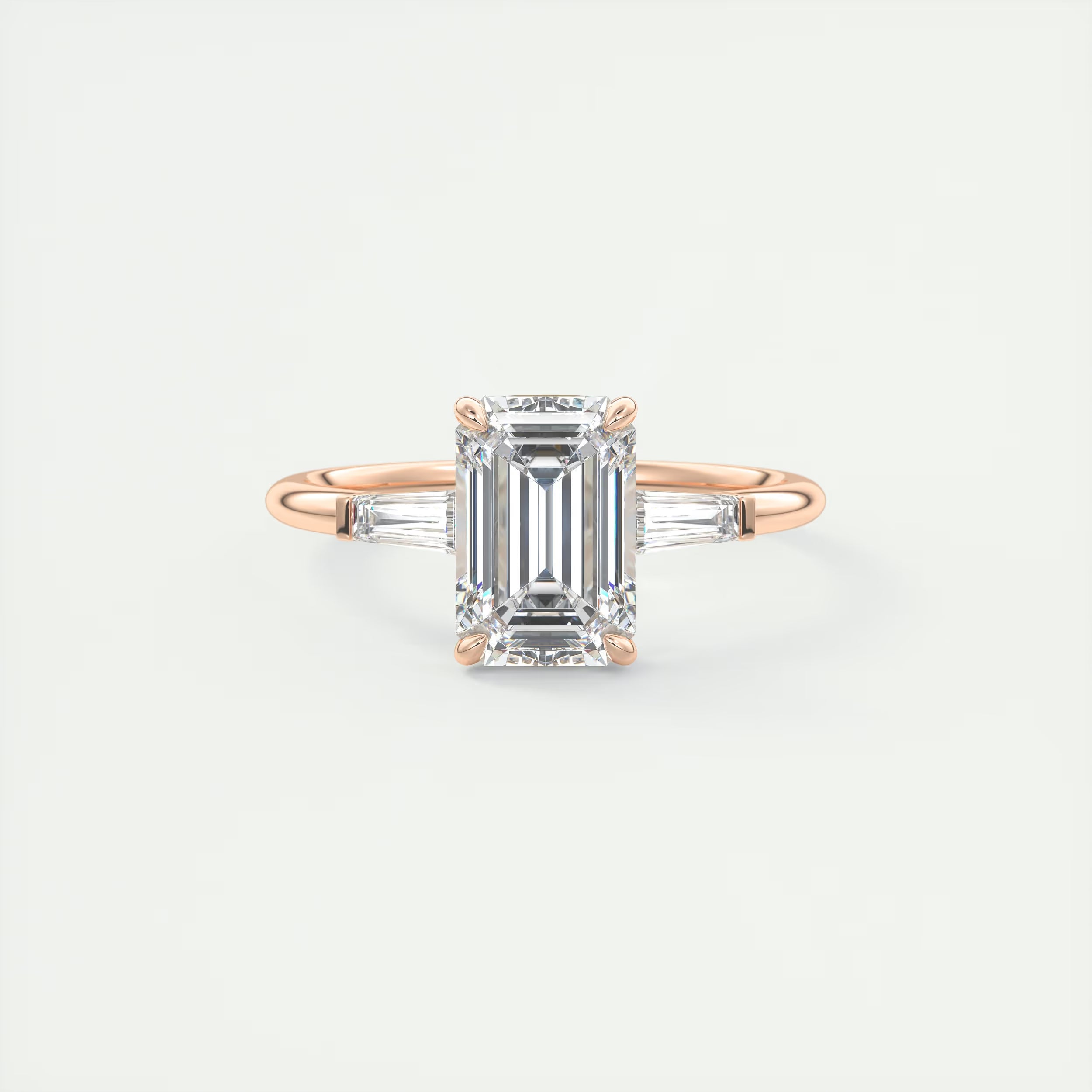 2.15 Ct Center Stone Emerald Plunge Three Stone Engagement Rings