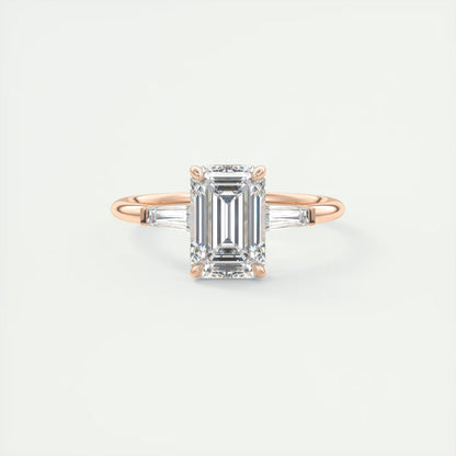 2.15 Ct Plunge Emerald Plunge Three Stone Engagement Rings