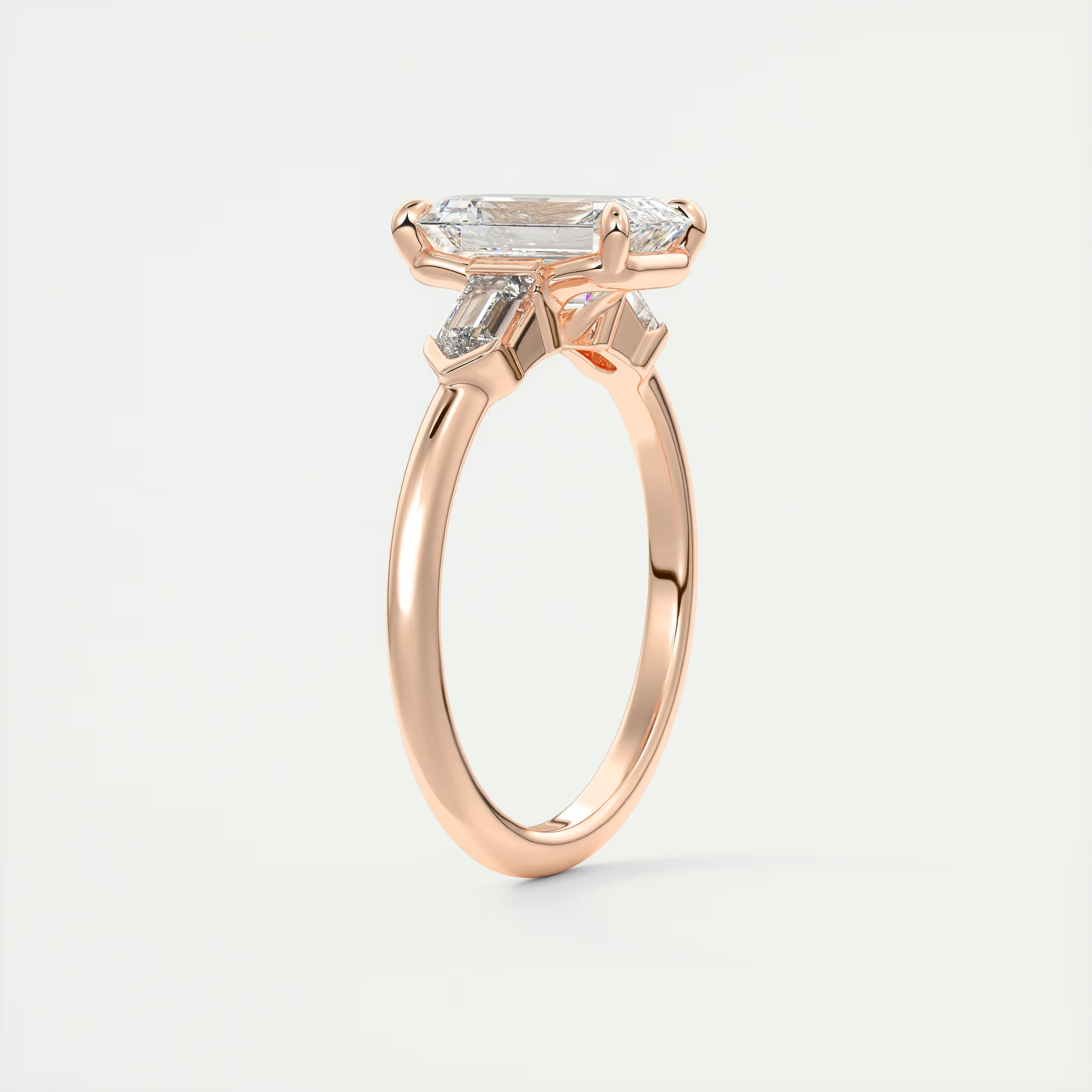 2.30 Ct Center Stone Emerald & Side Stone Bullets Three Stone Engagement Rings