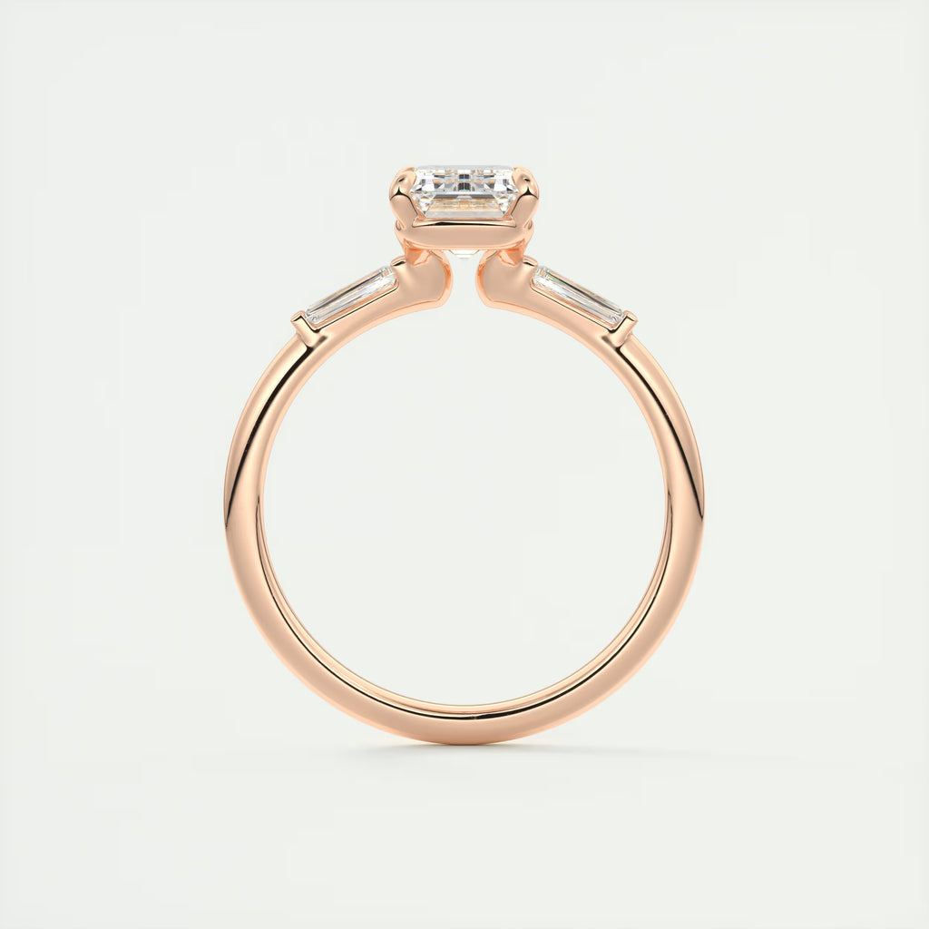 2.15 Ct Center Stone Emerald Plunge Three Stone Engagement Rings