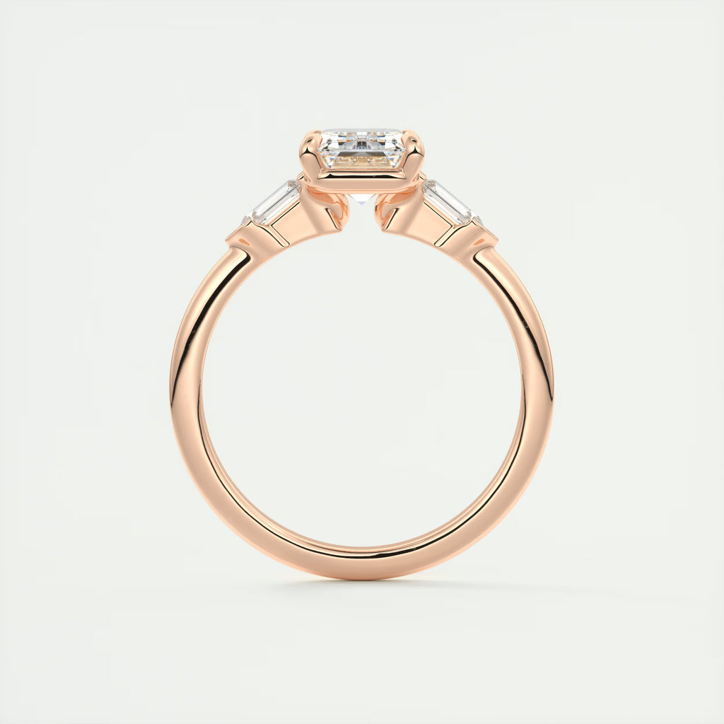 2.30 Ct Center Stone Emerald & Side Stone Bullets Three Stone Engagement Rings