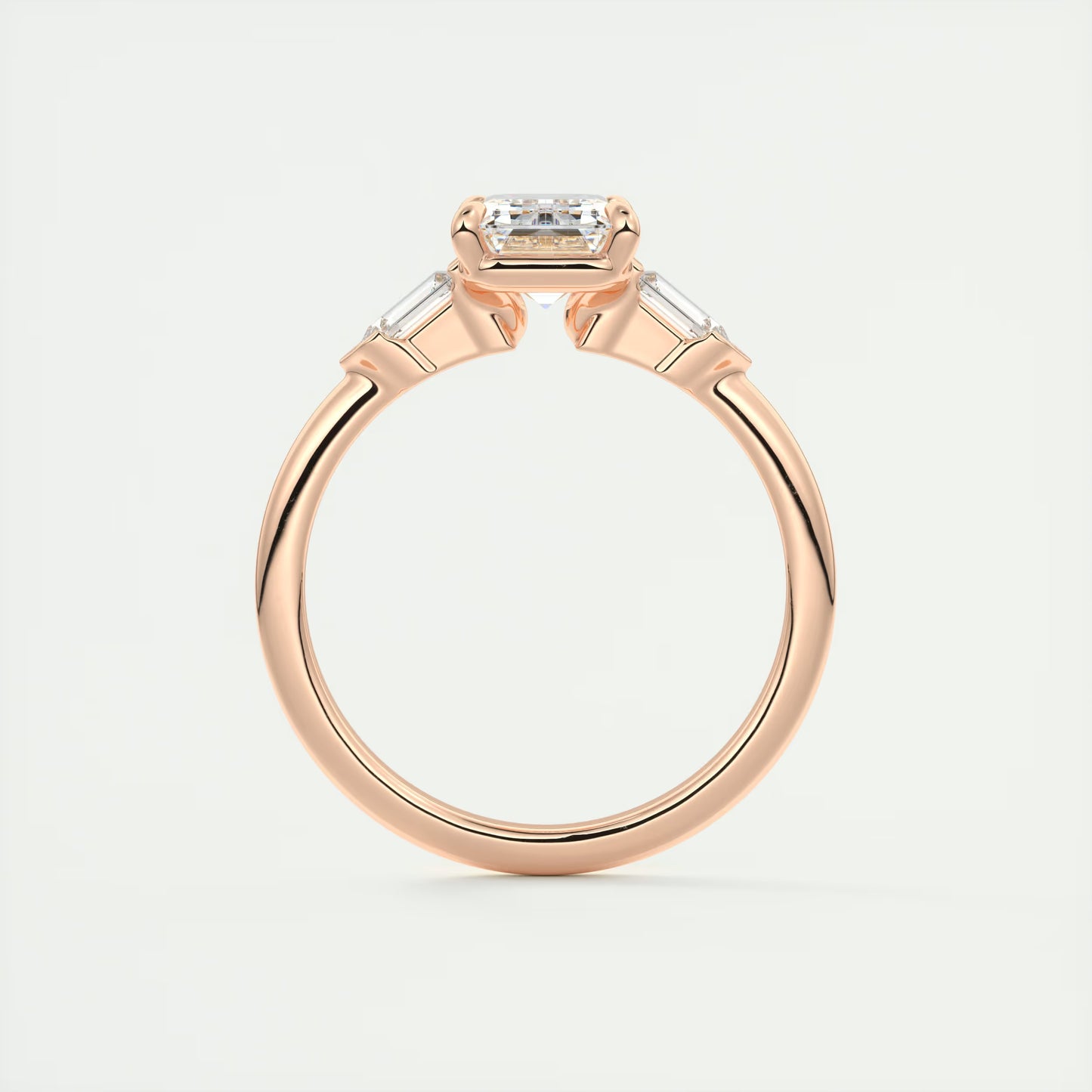 2.30 Ct Plunge Emerald & Bullets Three Stone Engagement Rings