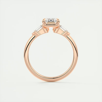 2.30 Ct Plunge Emerald & Bullets Three Stone Engagement Rings