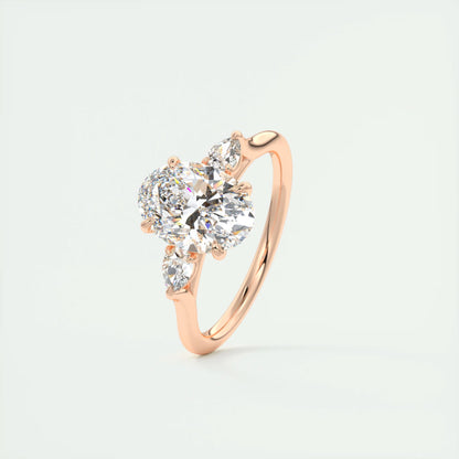 2.50 Ct Breezy Pears Oval Solitaire Side Stone Rings