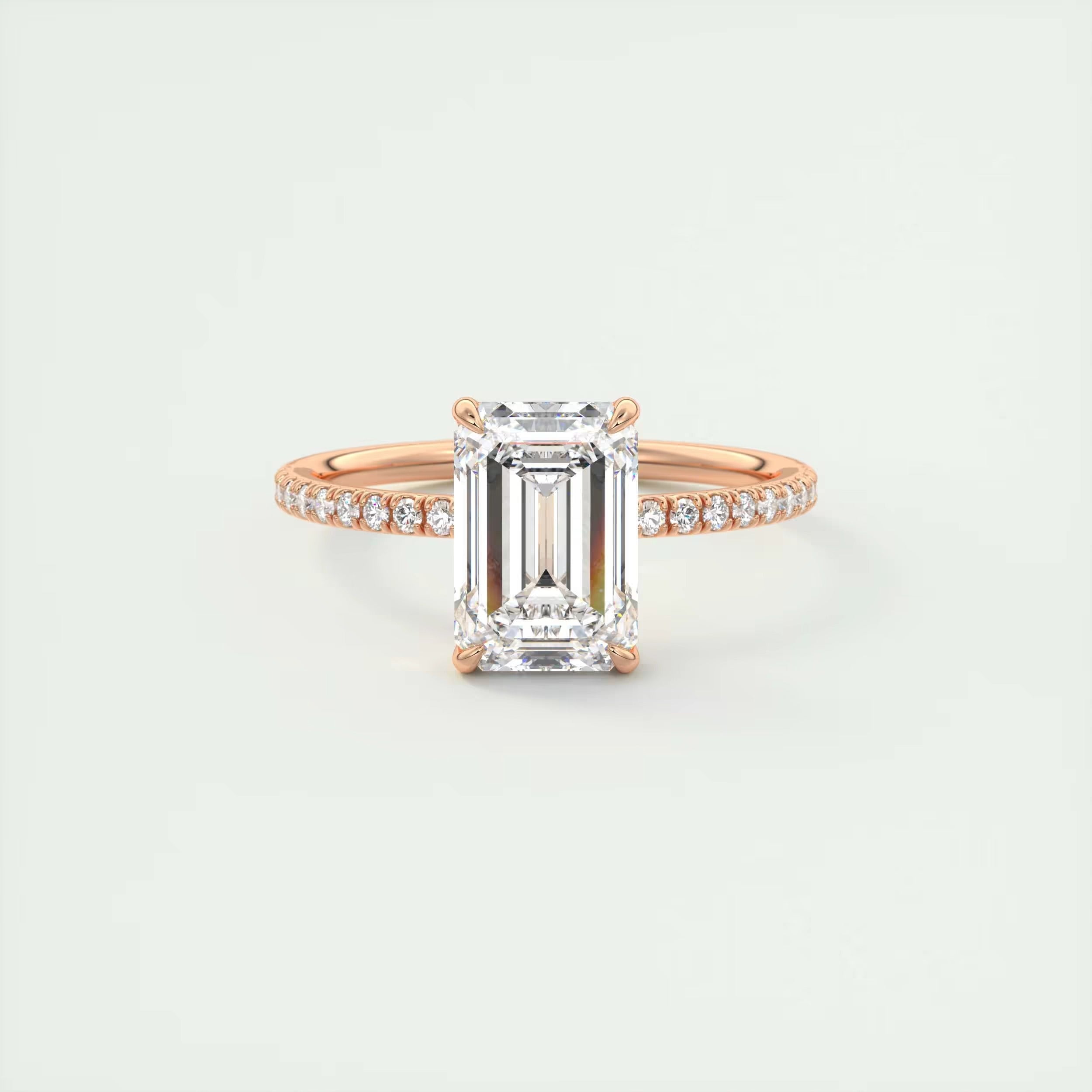 2.25 Ct Harper Pavé Center Stone Emerald with 1.5mm French Set Pavé Ring