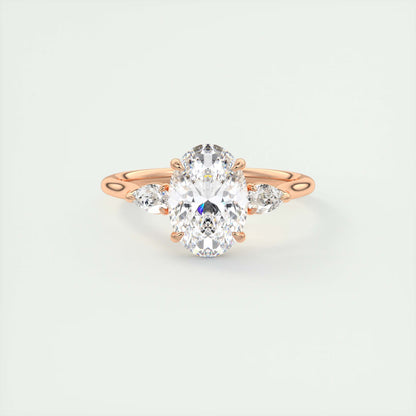 2.50 Ct Breezy Pears Oval Solitaire Side Stone Rings