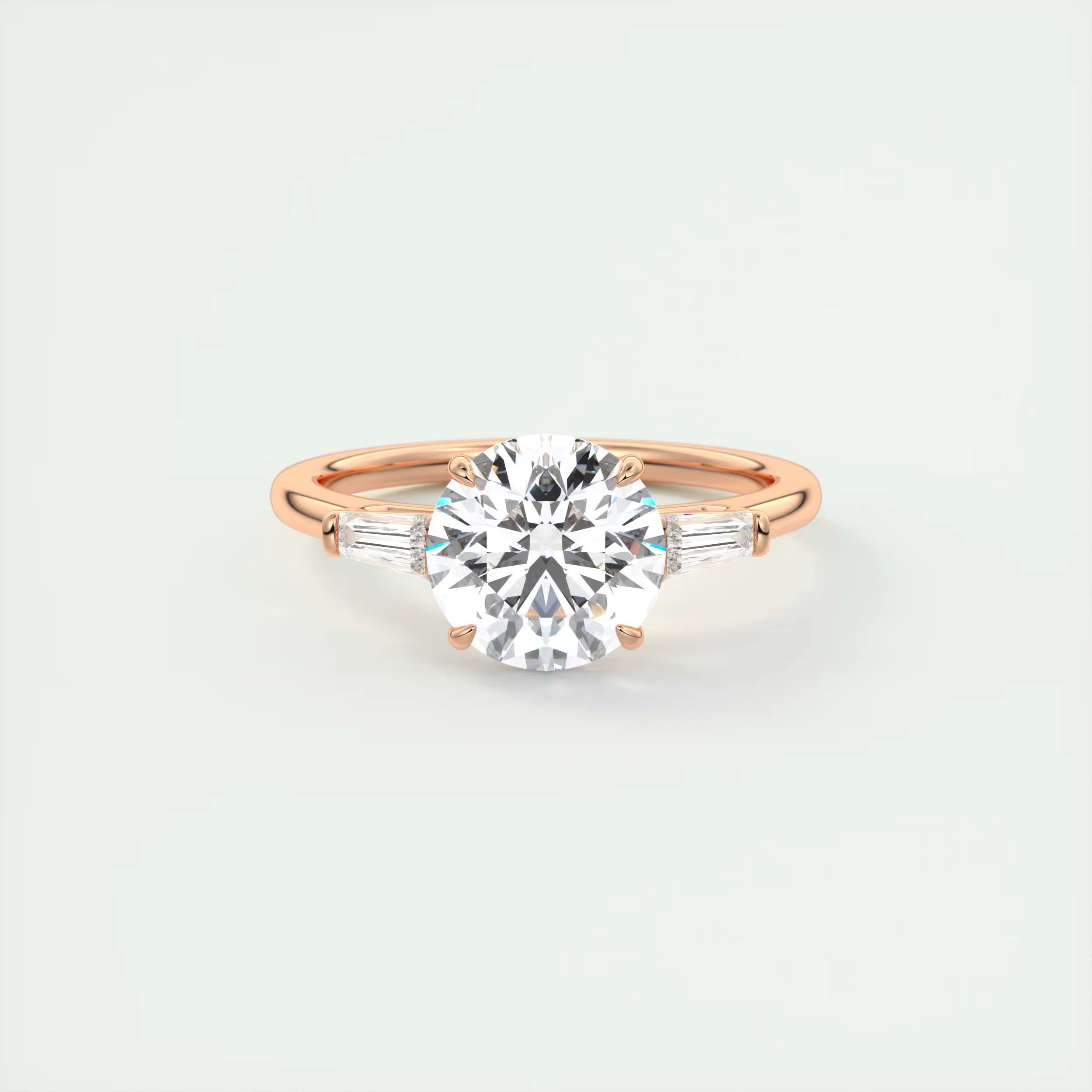 2.50Ct  Round Tapered Baguettes Diamond Solitaire Ring Engagement Ring