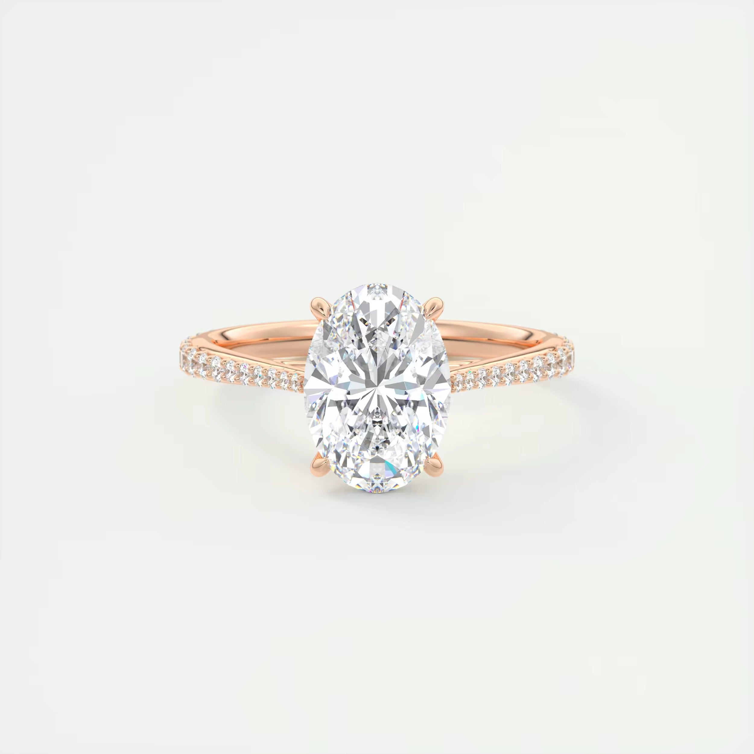 2.30 Ct The Cathedral Pavé Oval Solitaire Cathedral Pavé Setting Ring