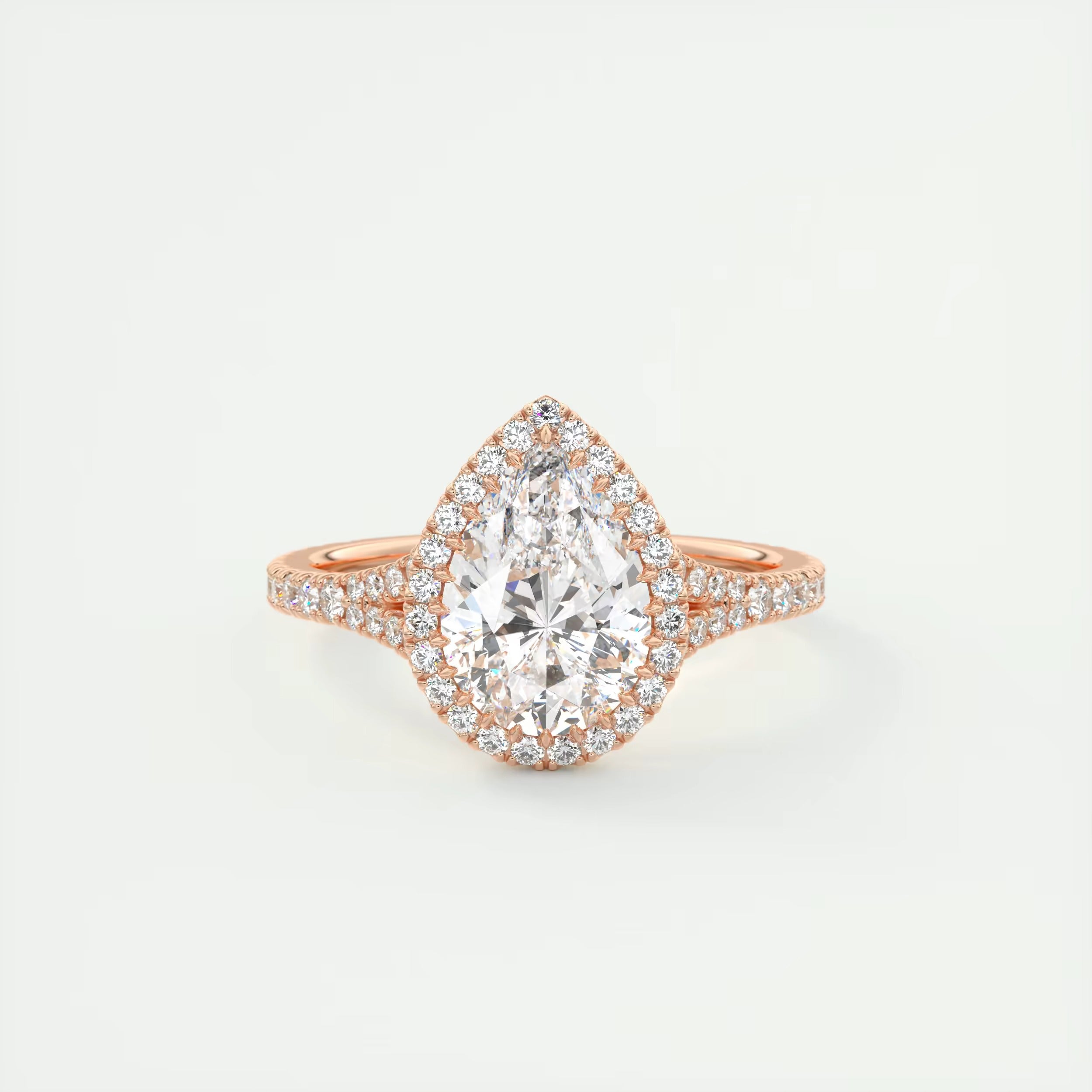 2.70 Ct The French Halo Center Stone Pear & Side Stone Round Cut Diamond with Miniature Prongs Ring