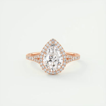 2.70 Ct The French Halo Pear Cut Diamond with Miniature Prongs Ring