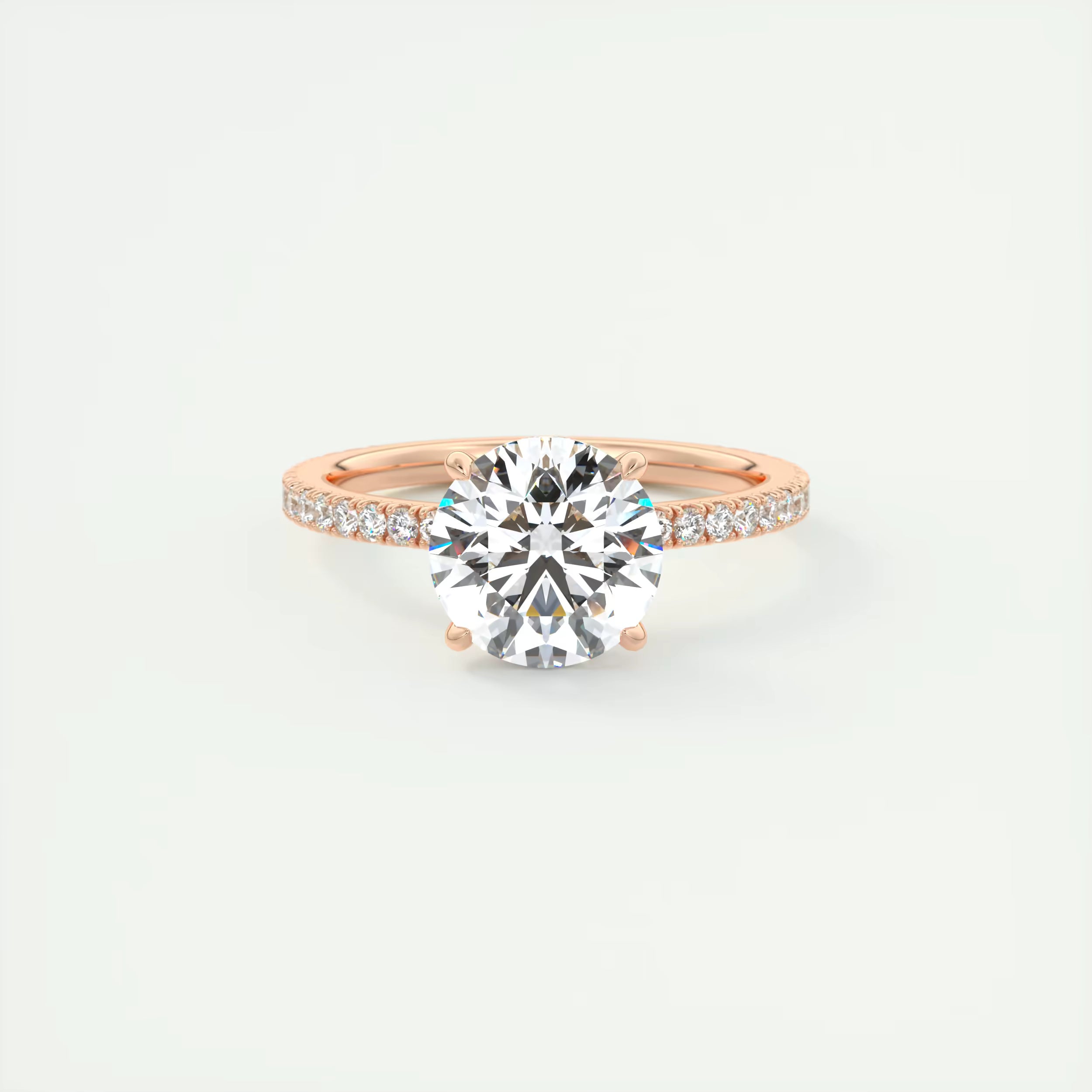 2.50 Ct Round Solitaire Ring with 3/4 French Set Pave & Hidden Halo Engagement Rings